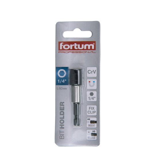 FORTUM bittartó szár mágneses 1/4" 60mm, Fix-Clip gyorskioldó