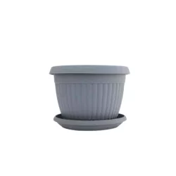 14cm műanyag virágcserép alátéttel szürke