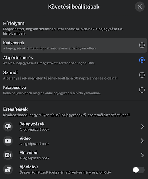 követési beállítások